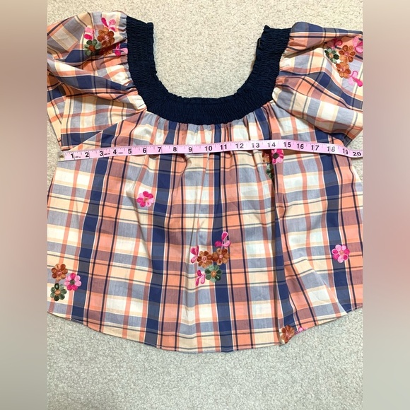 English Factory Embroidered Plaid Flutter Sleeve Top Women Small - Picture 7 of 7